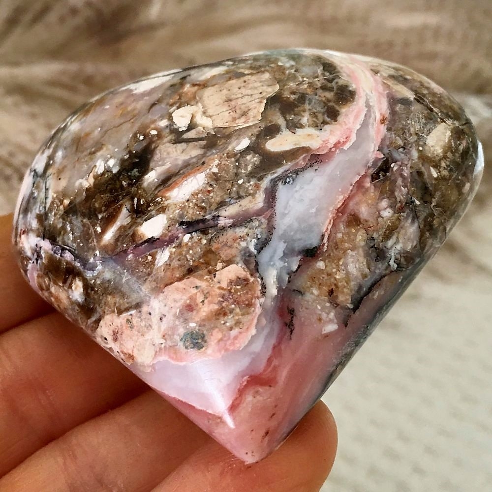 Pink Opal Heart side view