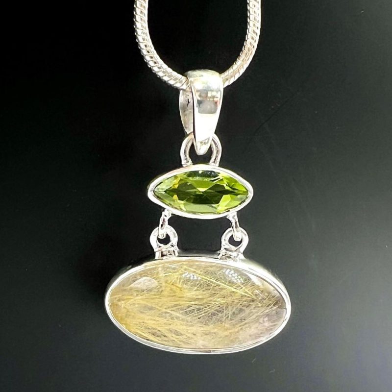 Rutile in Quart Peridot Pendant