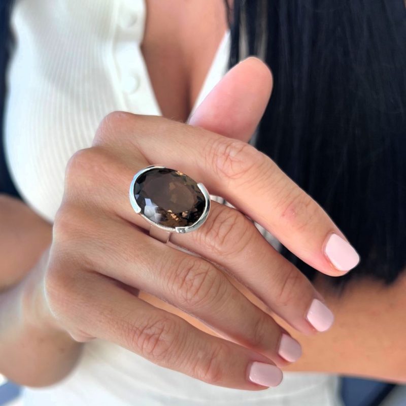 Smoky Quartz Faceted Ring