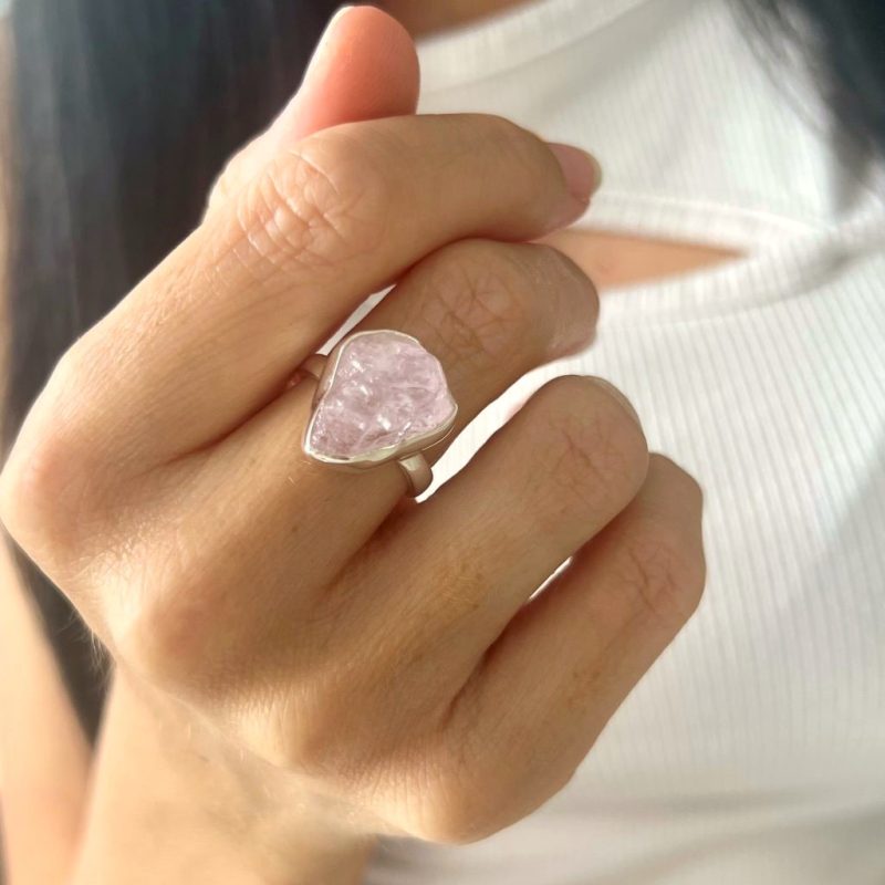 Kunzite Raw Silver Ring