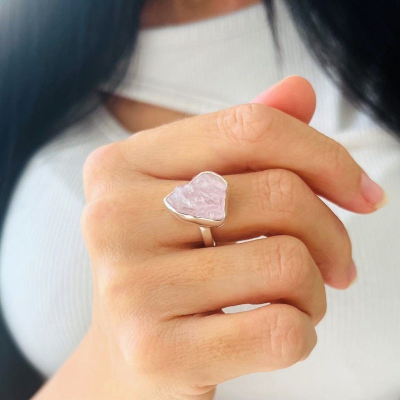 Kunzite Raw Silver Ring